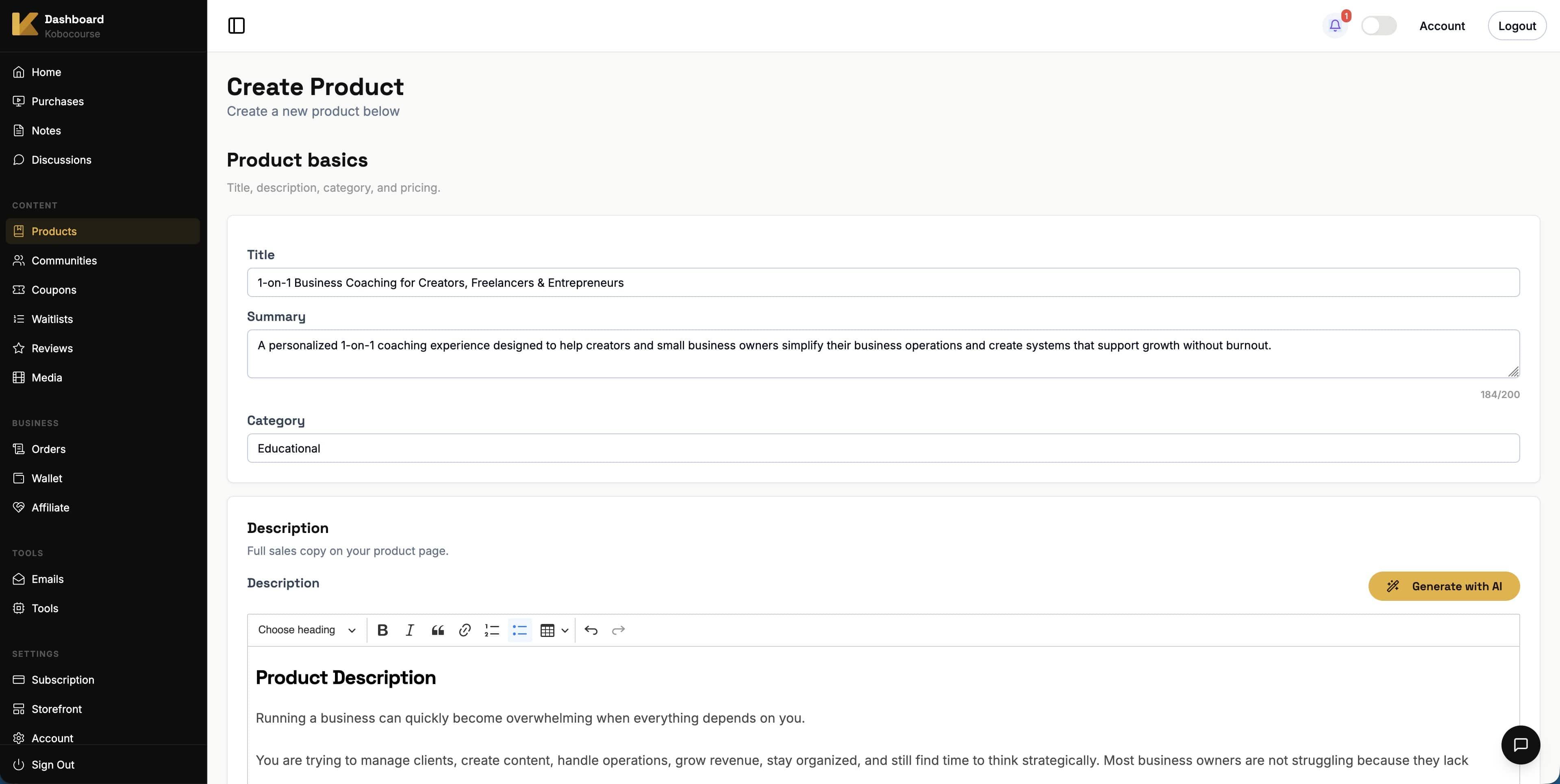 Coaching product basics