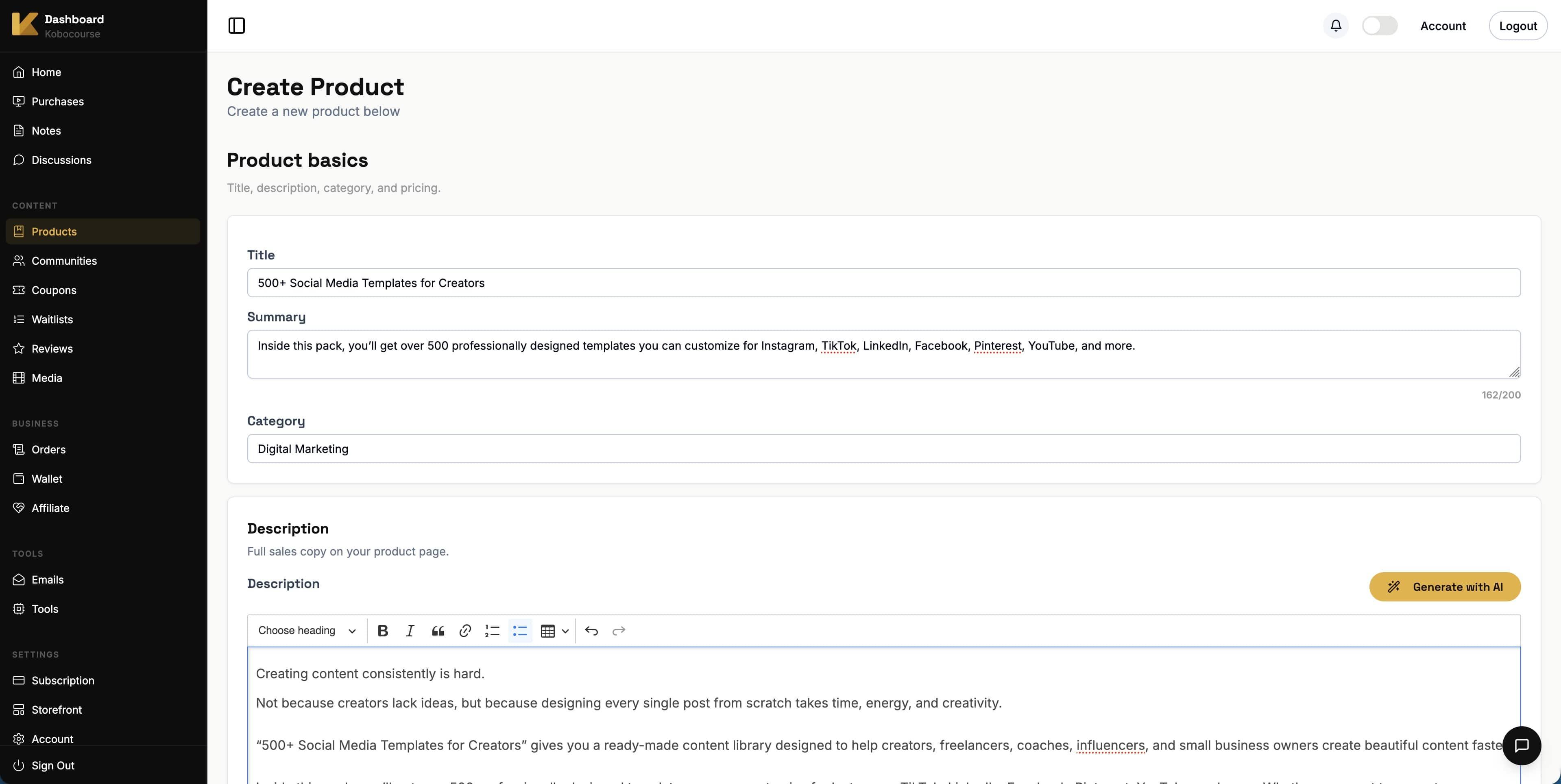 Download product basics form
