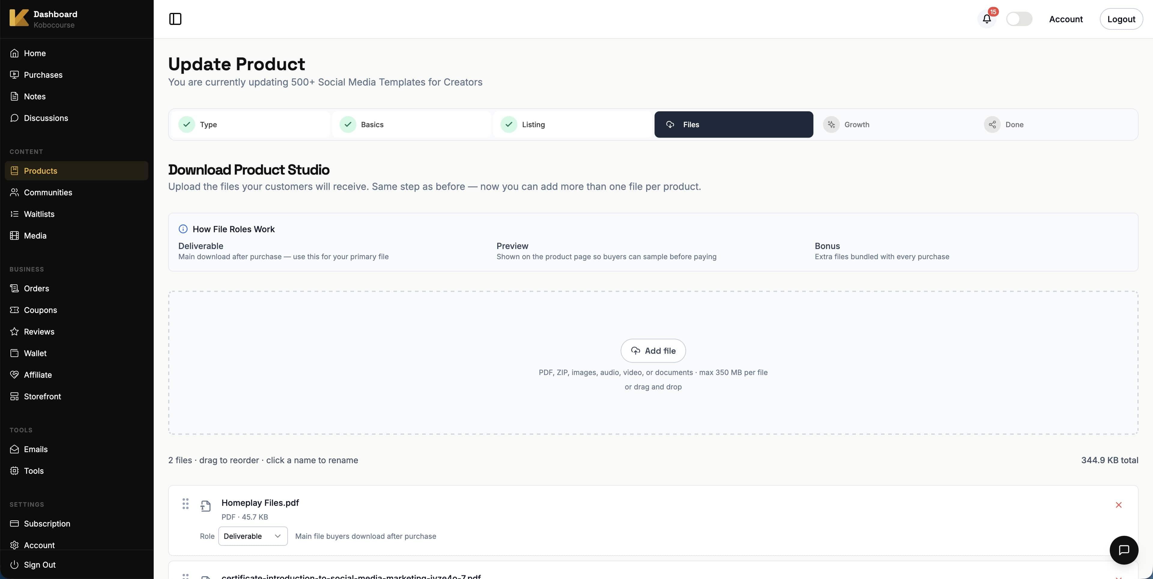 Download Studio file upload and tier settings
