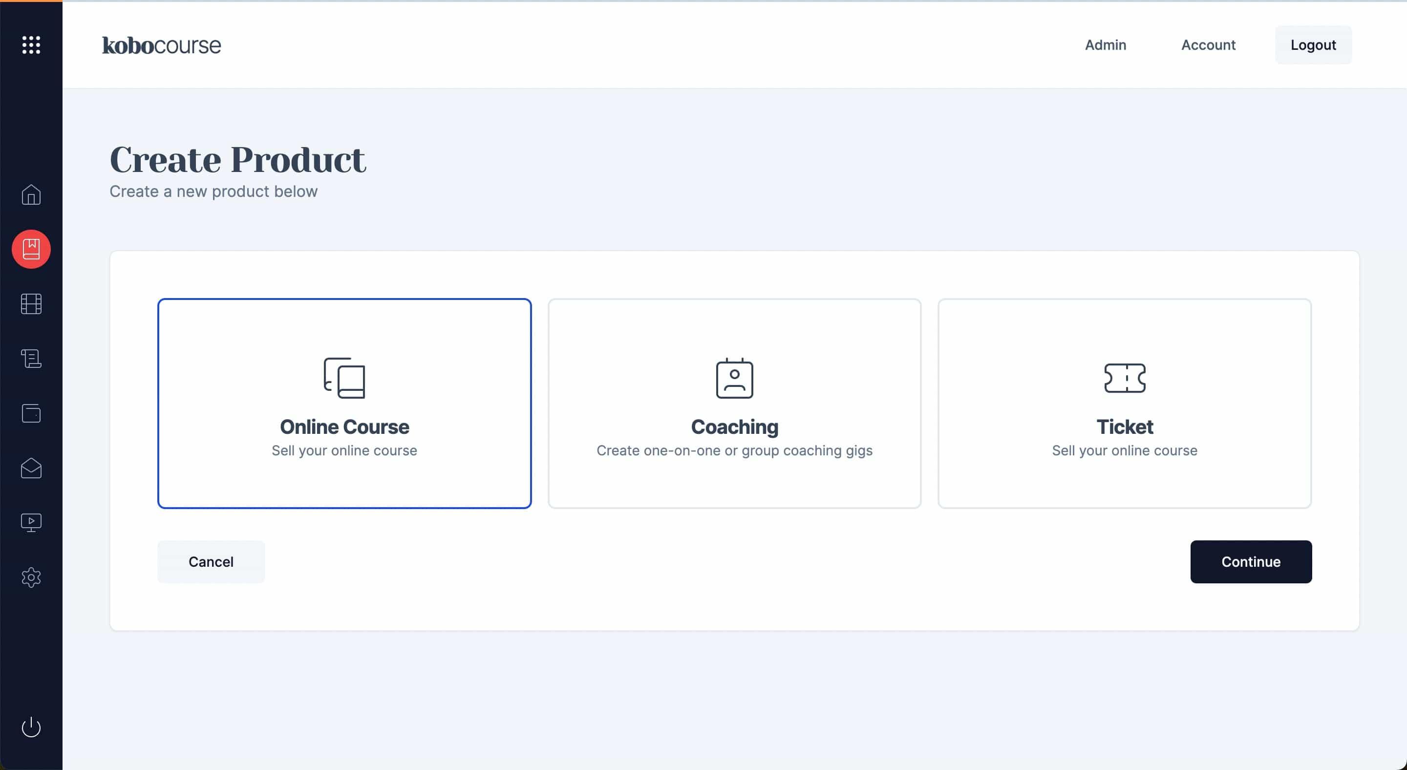 Fig 2: Choose the type of product you want to create